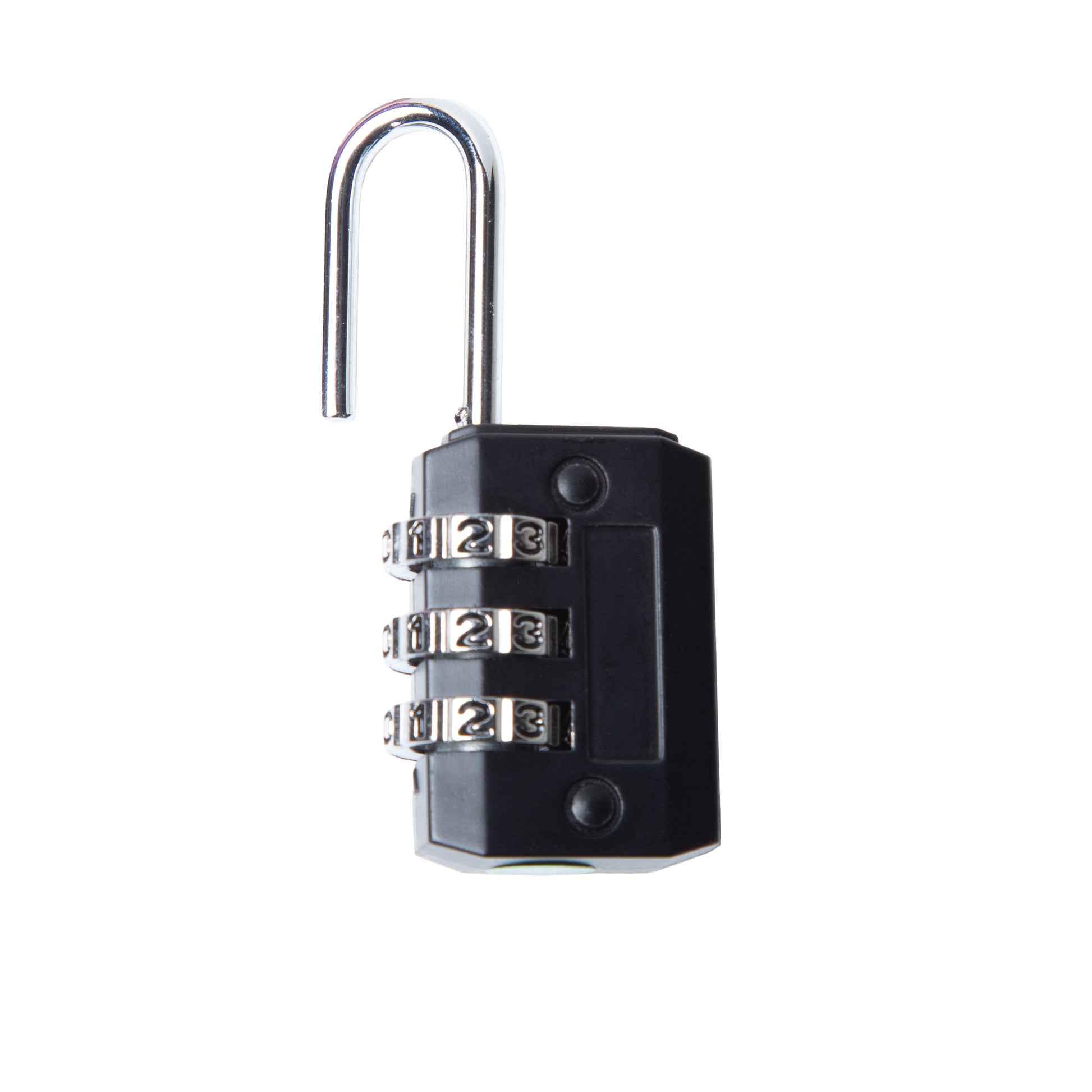 Detail van zwarte padlock - Robuuste hangslot voor het beveiligen van je uitrusting tijdens reizen en outdooractiviteiten.