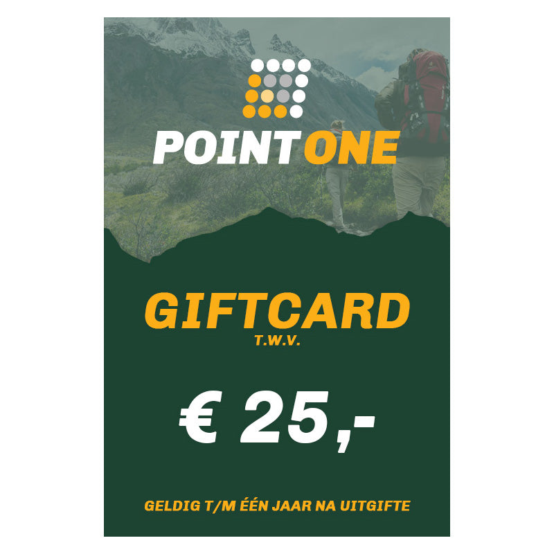 Point One cadeaubon €25 - Het perfecte cadeau voor avonturiers en outdoorliefhebbers.
