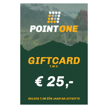 Point One cadeaubon €25 - Het perfecte cadeau voor avonturiers en outdoorliefhebbers.